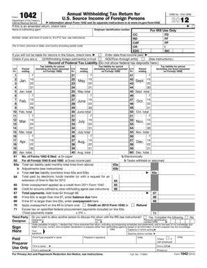 Form 1042 U.S. Source Income of Foreign Persons