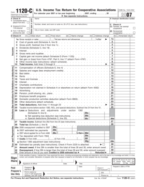US Federal 1120-C Cooperative Tax Return