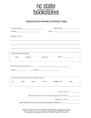 Graduation Apparel Shipping Form