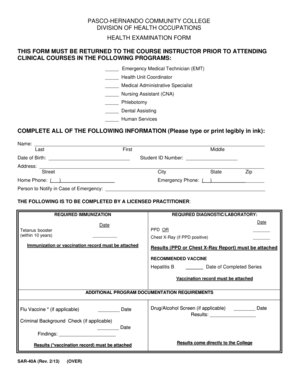 Health Examination Form