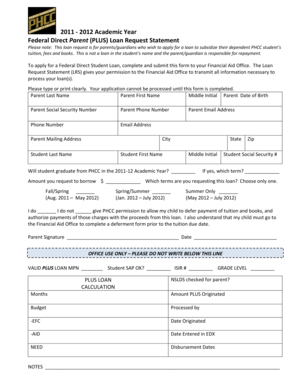 Federal Direct Parent PLUS Loan Request Statement