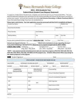 Federal Direct Student Loan Request Statement