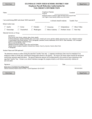 Employee Payroll Deduction Authorization for Tax Credit Contribution