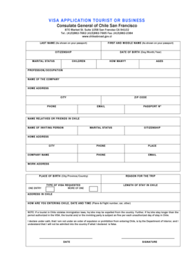 Chile Visa Application Form