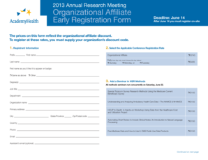 2013 Annual Research Meeting Organizational Affiliate Early Registration Form