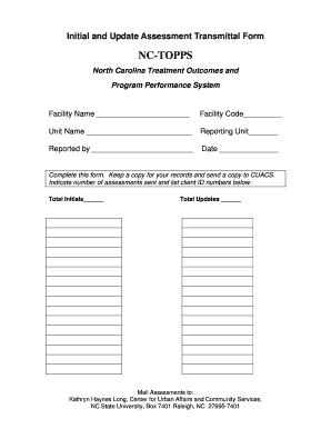 North Carolina Initial and Update Assessment Transmittal Form