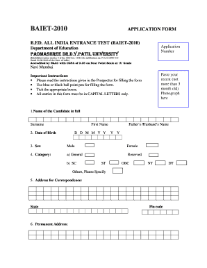BAIET-2010 B.Ed Application Form