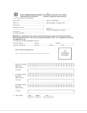 Guru Jambheshwar University Admission Form