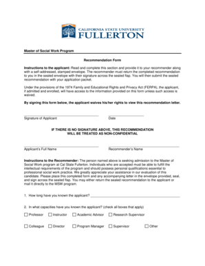 Master of Social Work Program Recommendation Form Instructions ... - hhd fullerton