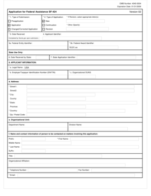 US Federal Assistance Application Form SF-424