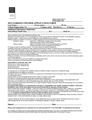 2013 Parking Sticker Application Form