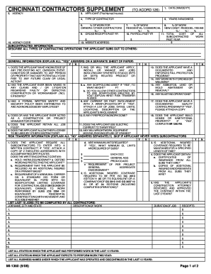Cincinnati Contractors Supplement Form