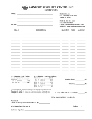 Rainbow Resource Center Order Form