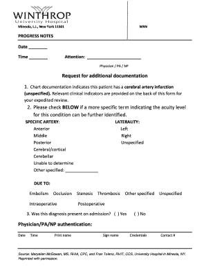 Progress Notes for Cerebral Artery Infarction