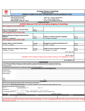 European Society of Cardiology Congress Focus Session DVD Order Form