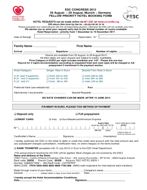 ESC Congress 2012 Hotel Booking Form