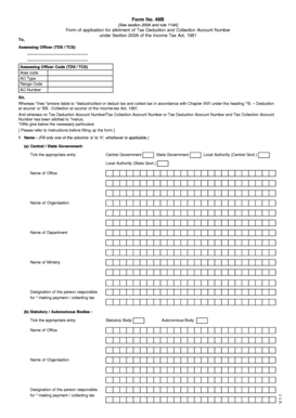 Form 49B Application for Tax Deduction and Collection Account Number