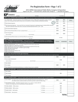 2013 APWA Congress Pre-Registration Form