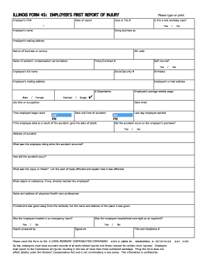 Illinois Form 45: Employer's First Report of Injury