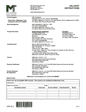 Millennium Trust Delivery Instructions
