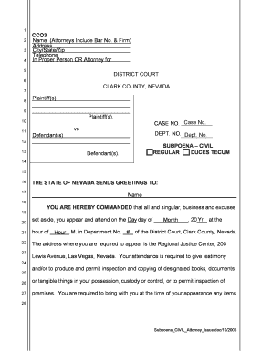 Nevada Civil Subpoena Form
