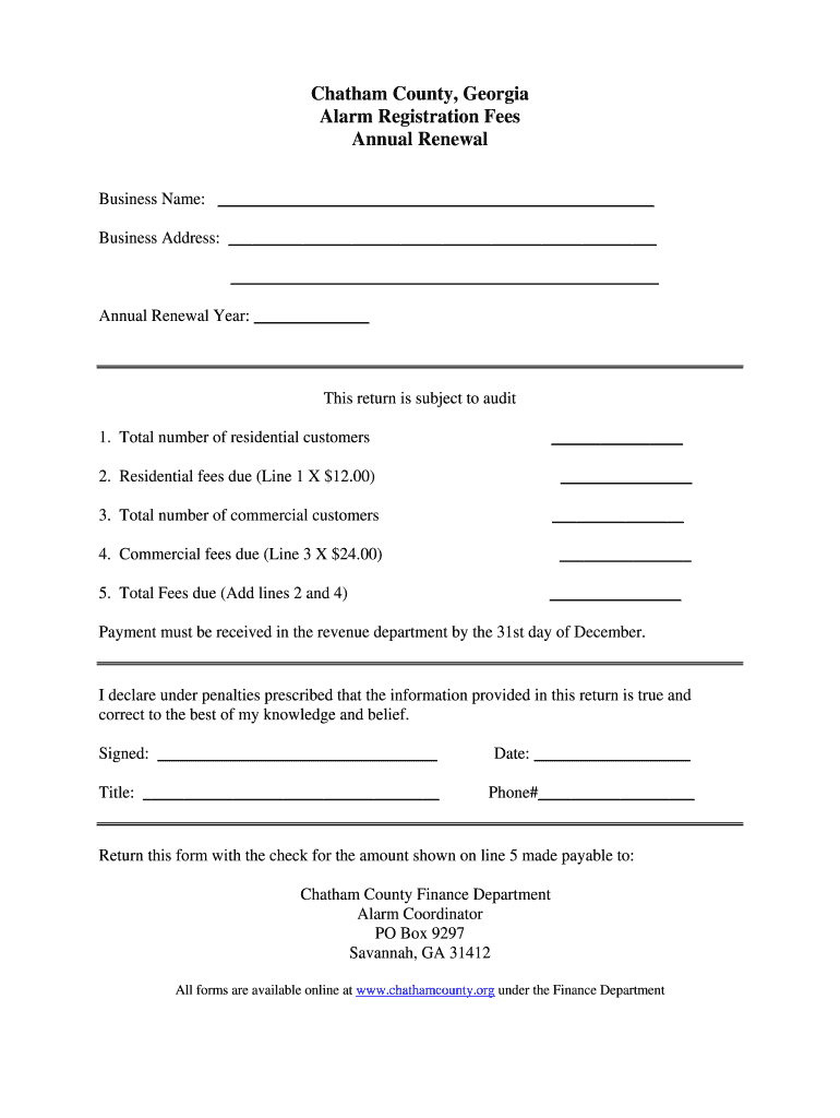 Chatham County Georgia Alarm Registration Fees Annual Renewal - chathamcounty Preview on Page 1