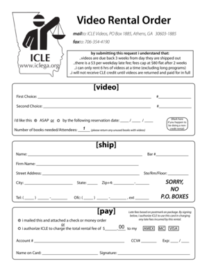 Video Rental Order Form