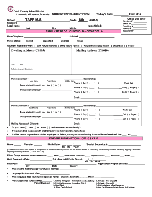 Cobb County Student Enrollment Form