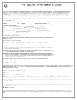 2013-2014 FAFSA Verification Worksheet