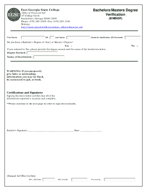 East Georgia State College Financial Aid Verification Form