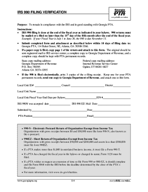 IRS 990 Filing Verification Form