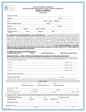 Atlanta Public Schools Request for Supplemental Educational Services