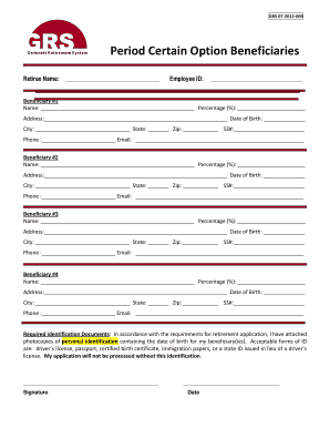Period Certain Option Beneficiaries Application