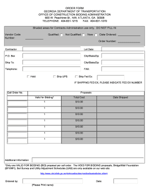 Georgia Department of Transportation Order Form