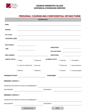 Georgia Perimeter College Personal Counseling Intake Form