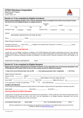 CITGO Matching Gift Program Form
