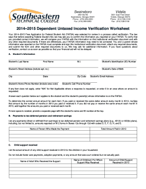2014–2015 Dependent Untaxed Income Verification Worksheet