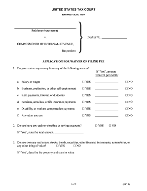 US Tax Court Fee Waiver Application