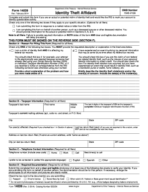 Affidavit of identity - Form 14039 (Rev. 2-2014). Identity Theft Affidavit - law gsu