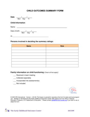 Child Outcomes Summary Form