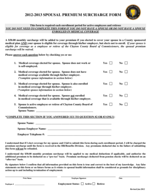 2012-2013 Spousal Premium Surcharge Form