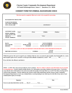 Consent Form for Criminal Background Check