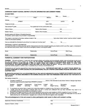 Cherokee County School District Athletic Consent Form