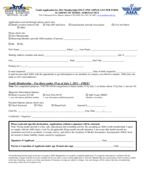 Academy of Model Aeronautics Youth Membership Application