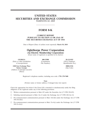 20549 FORM 8-K CURRENT REPORT PURSUANT TO SECTION 13 OR 15(d) OF THE SECURITIES EXCHANGE ACT OF 1934 Date of Report (Date of earliest event reported): March 30, 2010 Oglethorpe Power Corporation (An Electric Membership Corporation) (Exact