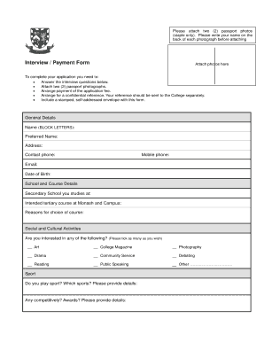 Xvipds - Interview / Payment Form - Mannix College - Monash University