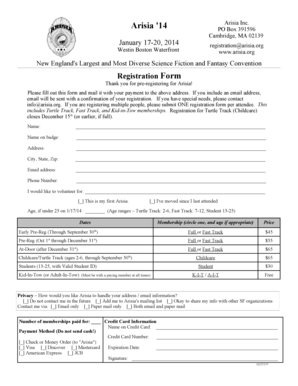 Arisia Convention Registration Form