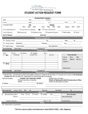 Student Action Request Form