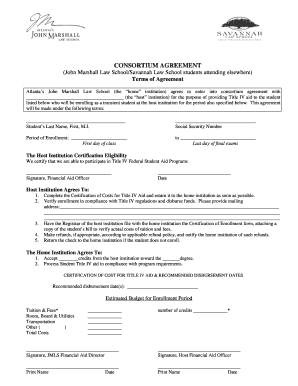 Consortium Agreement for Title IV Aid