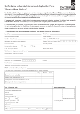 Staffordshire University International Application Form